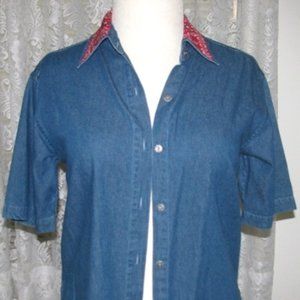 BLUE Cotton DENIM wth Red Bandana Collar Shirt
